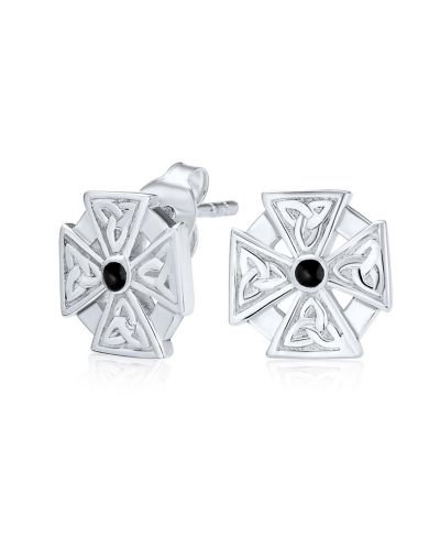 Bling Jewelry Серьги-гвоздики Masonic Knight Templar Cross с ониксом