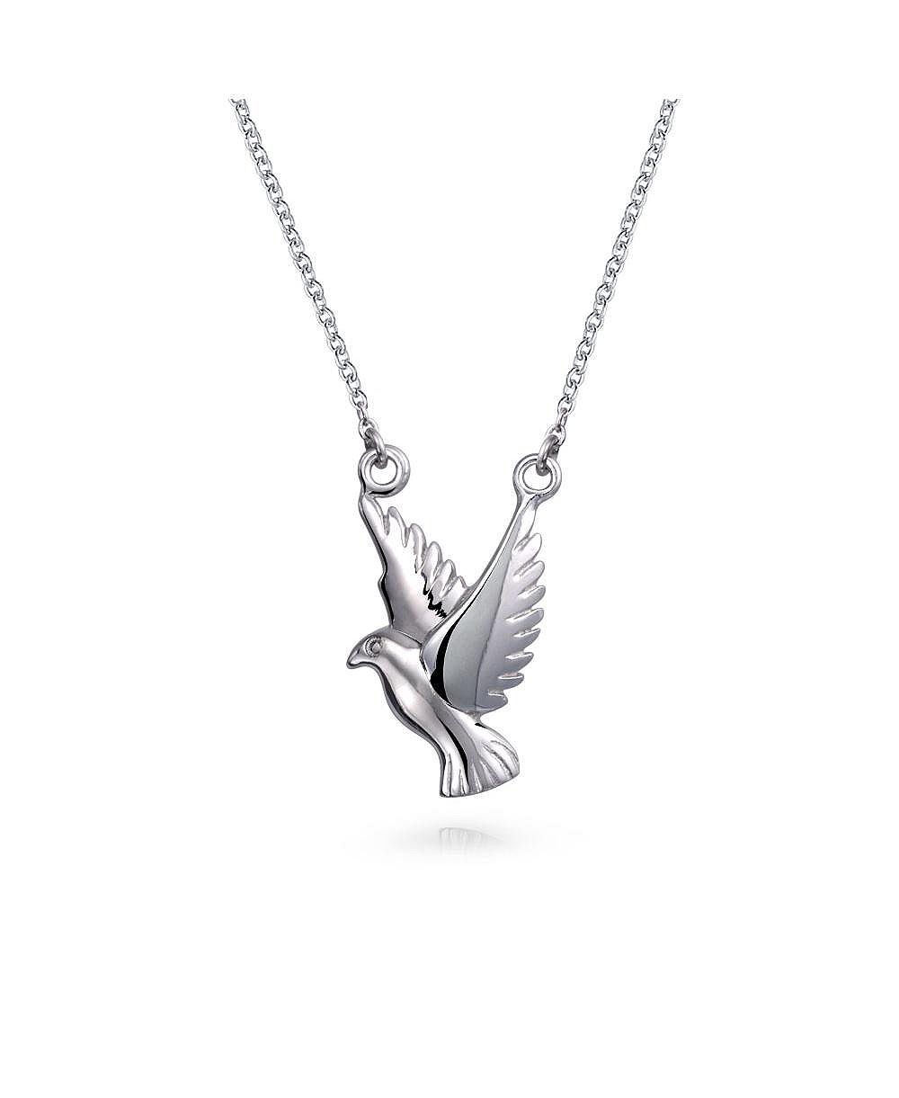 Bling Jewelry Dainty Faith Bird Peace Dove Pendant Station Necklace .925 Sterling Silver