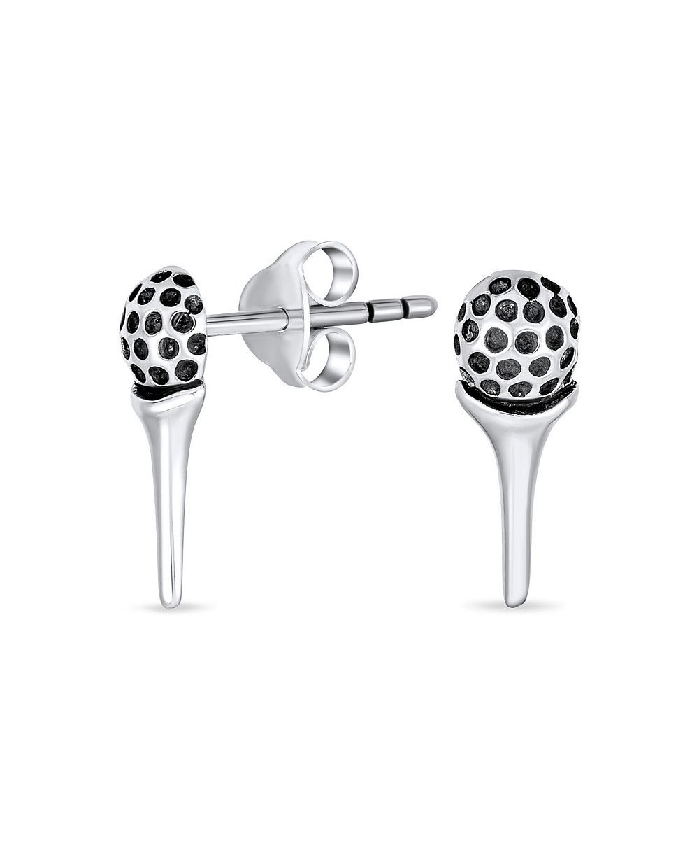 Bling Jewelry серьги-гвоздики с миниатюрными клюшками для гольфа и мячом, серебро 925 Sterling Silver