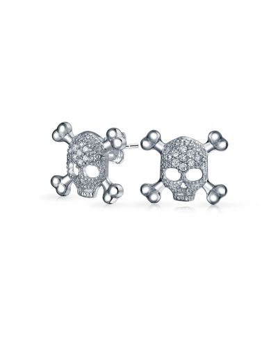 Bling Jewelry серьги-гвоздики с черепом и костями Dia De Los Muertos из стерлингового серебра