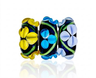 Bling Jewelry Mixed Sterling Silver Core Murano Glass Charm Bead с черным цветком для браслетов