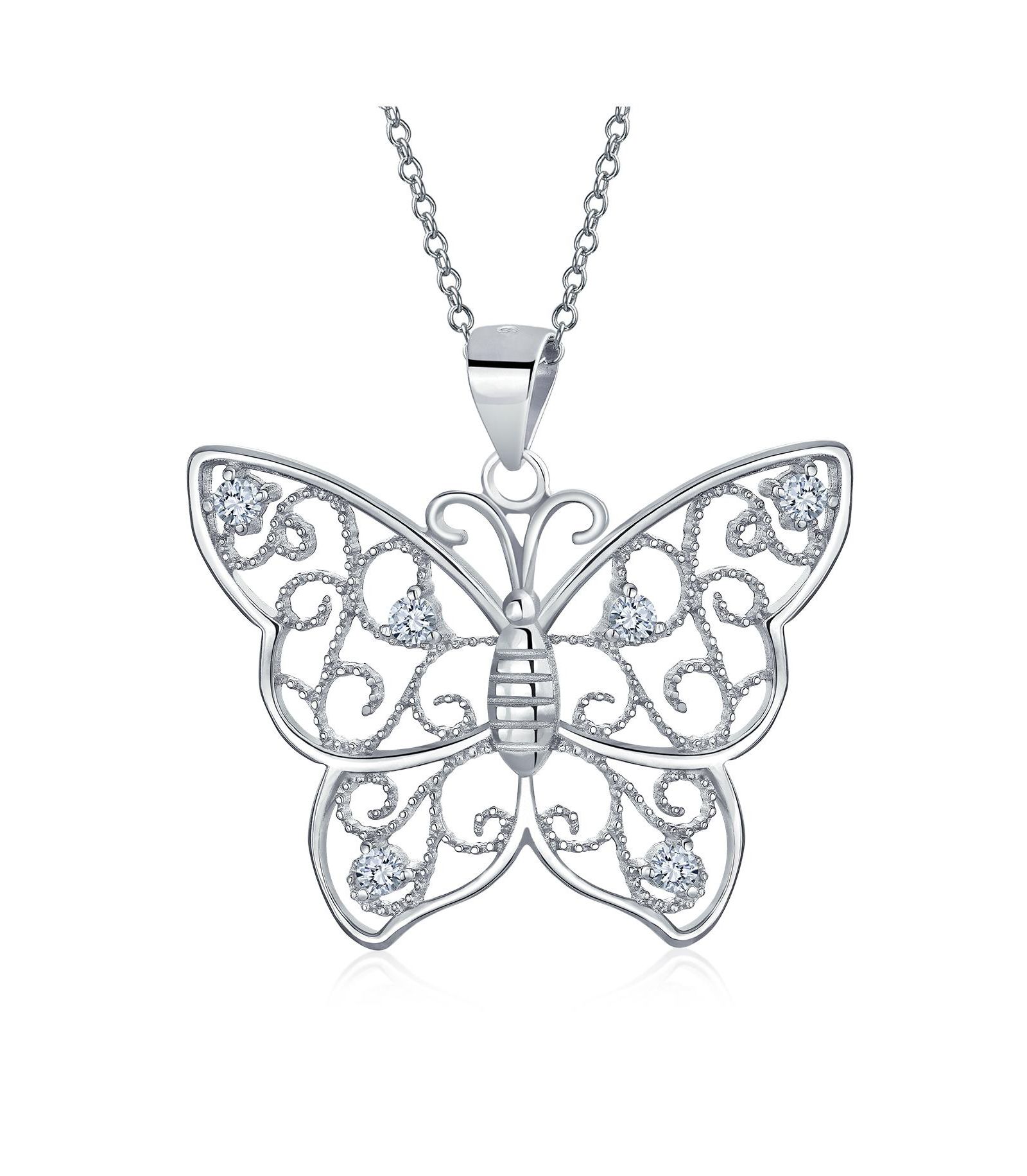 Подвеска Bling Jewelry Filigree Butterfly с акцентами CZ в стерлинговом серебре