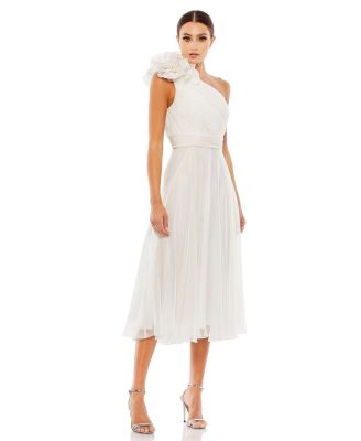 Mac Duggal Women's Rosette One Shoulder Tea Length Dress