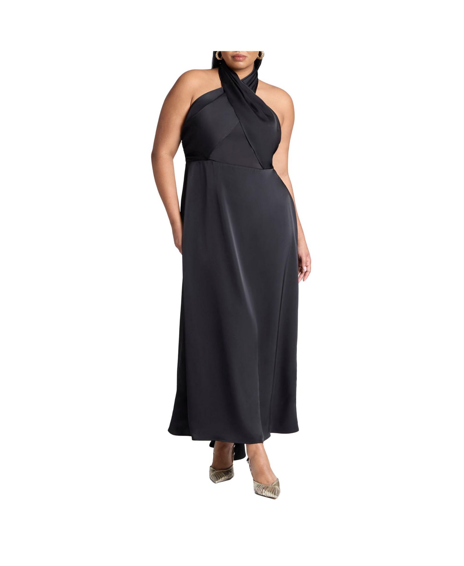ELOQUII Женское платье макси из атласа с halter neck, Plus Size