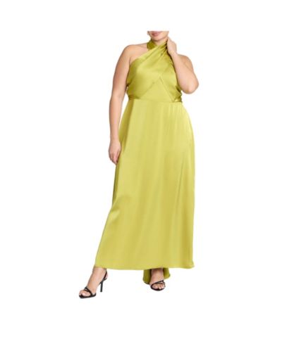 ELOQUII Women's Plus Size Halter Neck Satin Maxi Dress