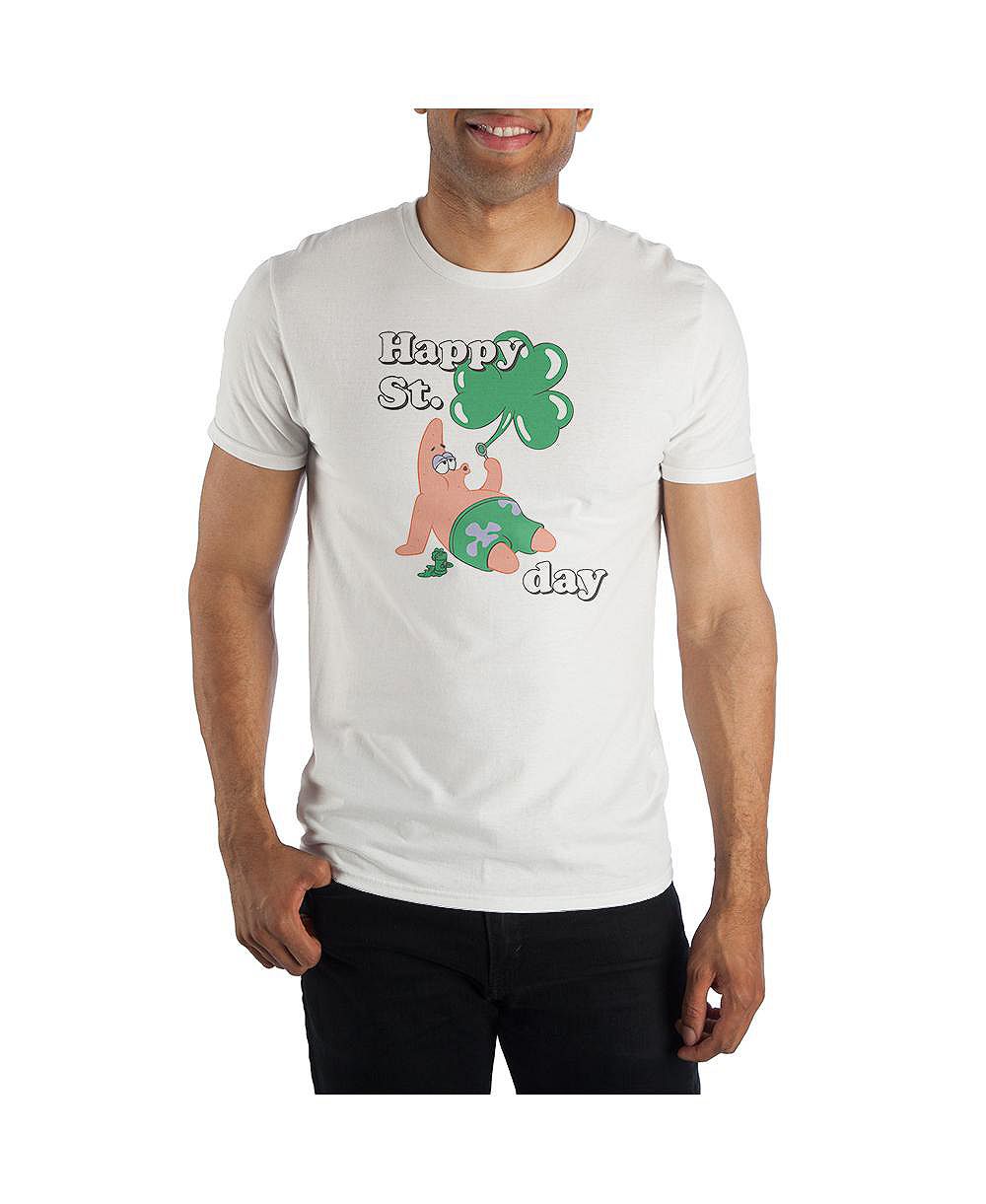 SpongeBob SquarePants Men's St. Patricks Day Patrick Star White Graphic Tee - L