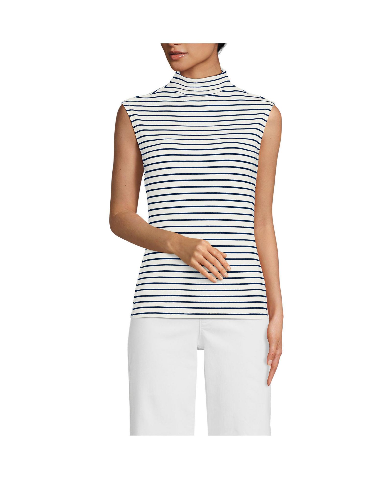 Lands' End Women's Cap Sleeve Drapey Rib Fitted Funnel Neck Tank