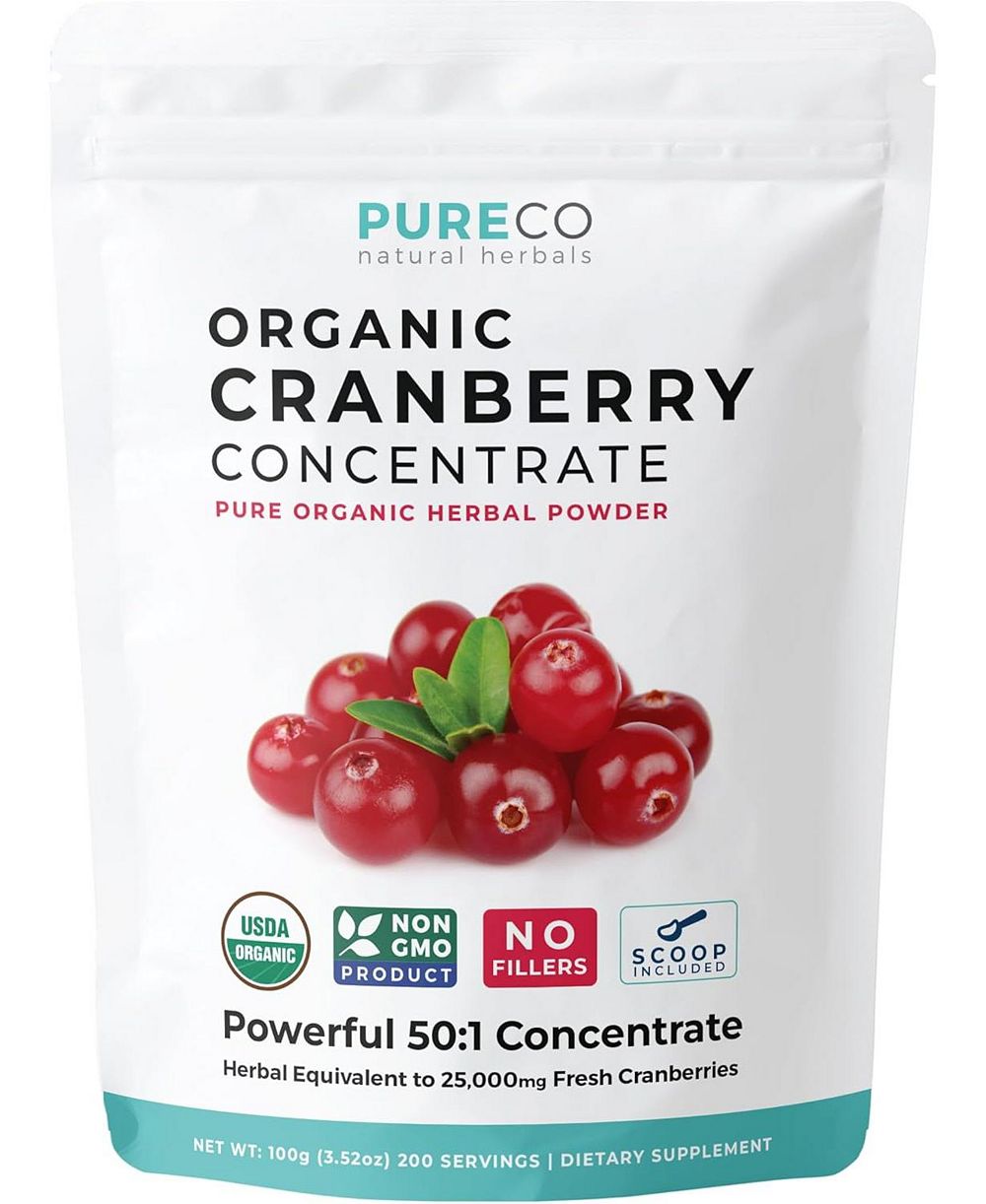 Концентрат клюквы USDA Organic для здоровья мочевыводящих путей, суставов и почек, Pure Co, 200srv