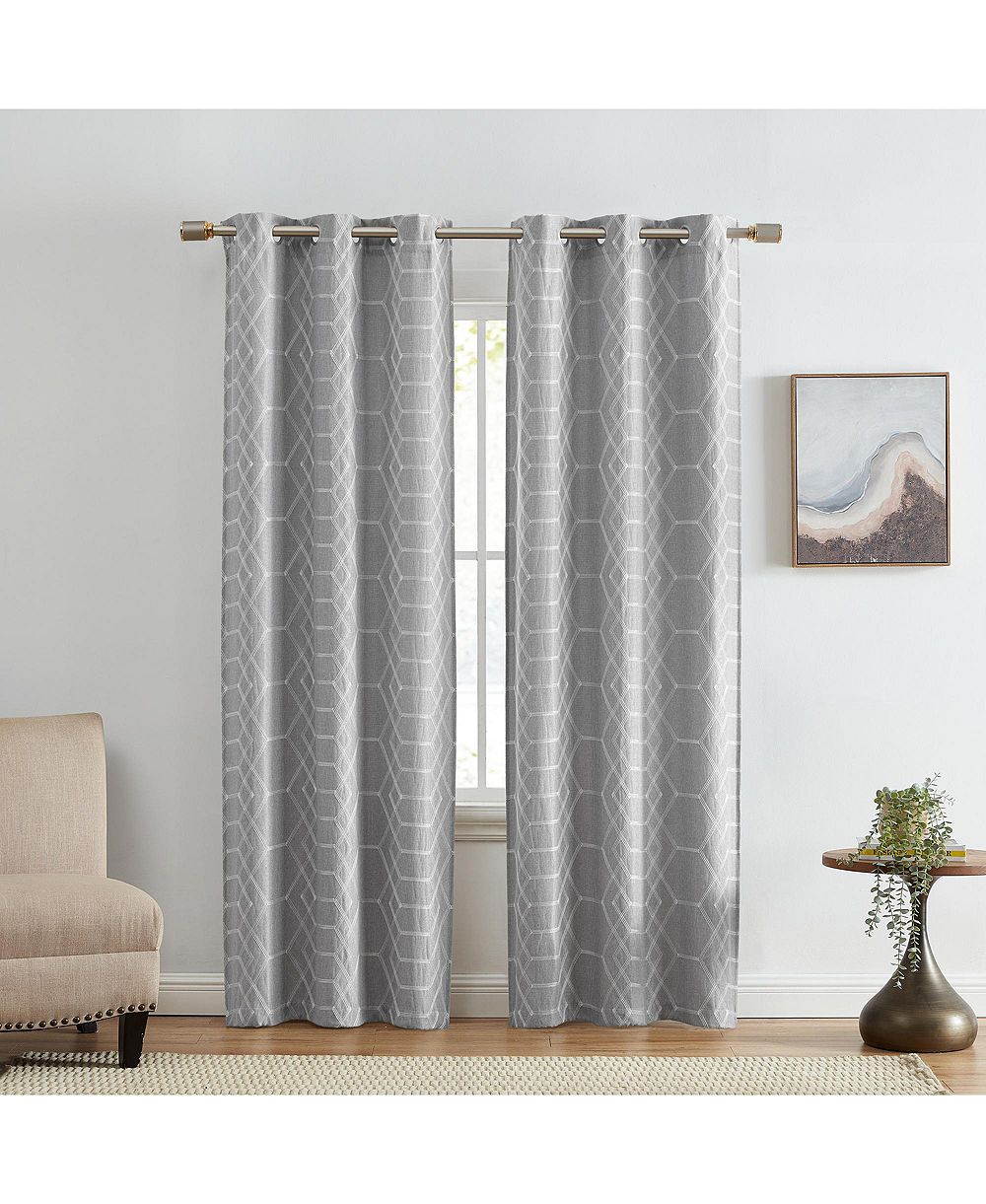 Elrene Home Fashions Kendal Geometric Embroidered Blackout Window Curtain Panel, Set of 2