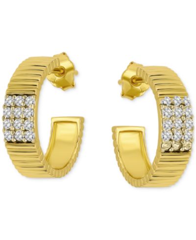 Серьги-кольца Giani Bernini Pavé Ribbed Small C-Hoop из стерлингового серебра, 0.62"