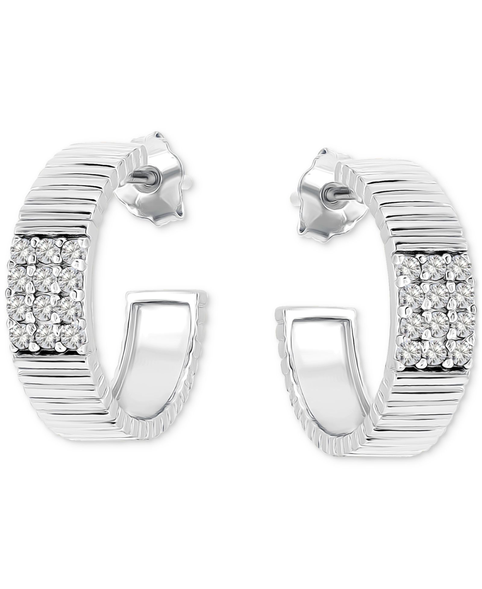 Серьги-кольца Giani Bernini Pavé Ribbed Small C-Hoop из стерлингового серебра, 0.62"