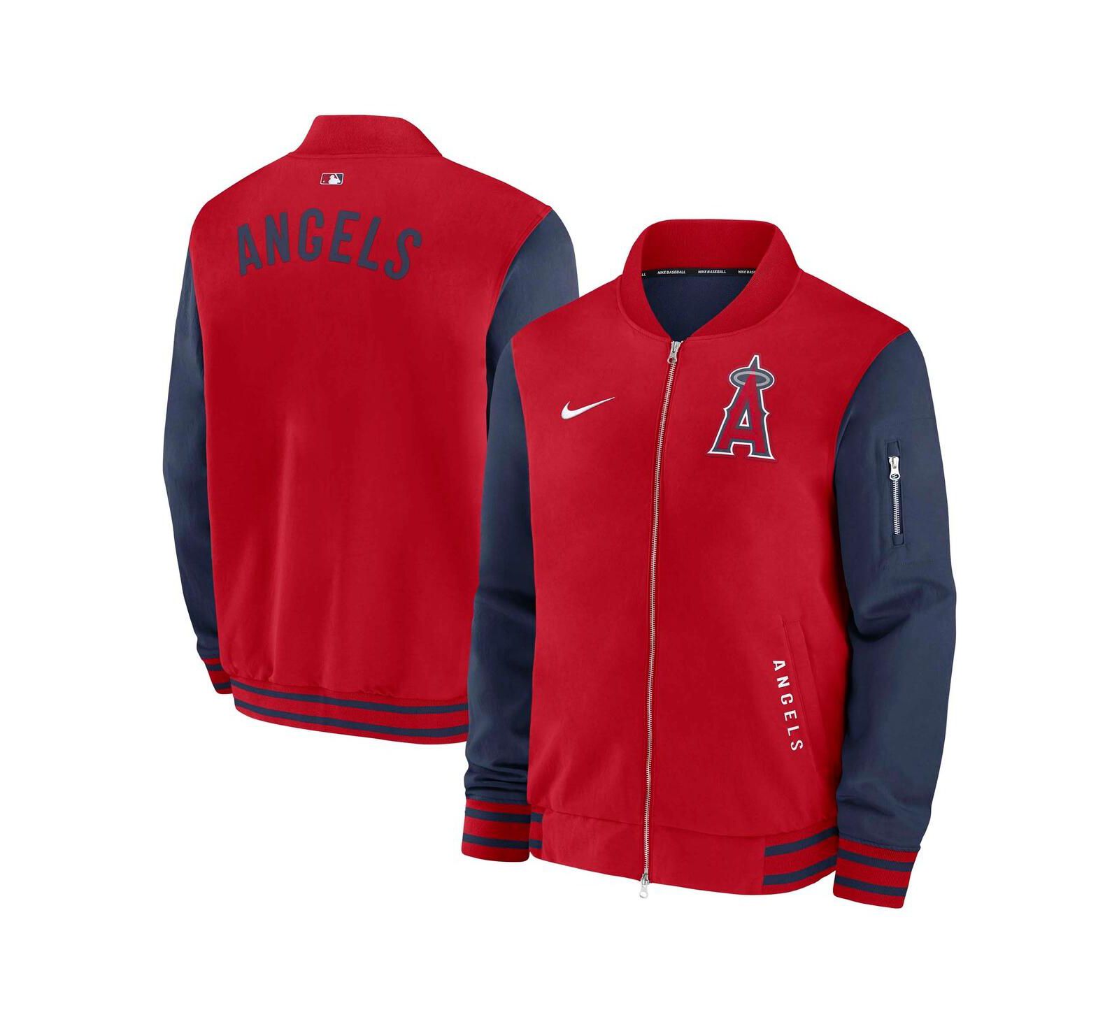 Nike Men's Red/Navy Los Angeles Angels Authentic Collection Dugout Full-Zip Bomber Jacket