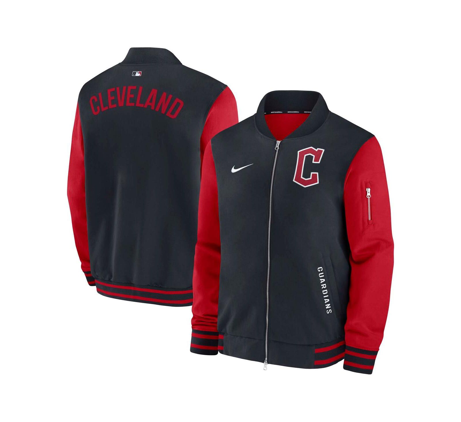 Nike Men's Navy/Red Cleveland Guardians Authentic Collection Dugout Full-Zip Bomber Jacket