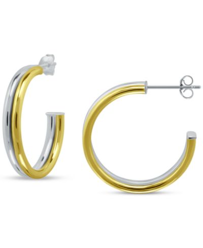 Серьги Giani Bernini Double-Row Medium C-Hoop, серебро и позолоченное серебро 18k, 1"