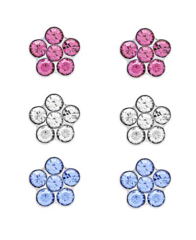 Набор из 3 пар сережек-гвоздиков Lily Nily Crystal Flowers в Sterling Silver