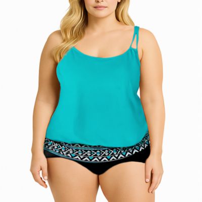 Swimsuits for All Women's Loop Strap Blouson Tankini Top