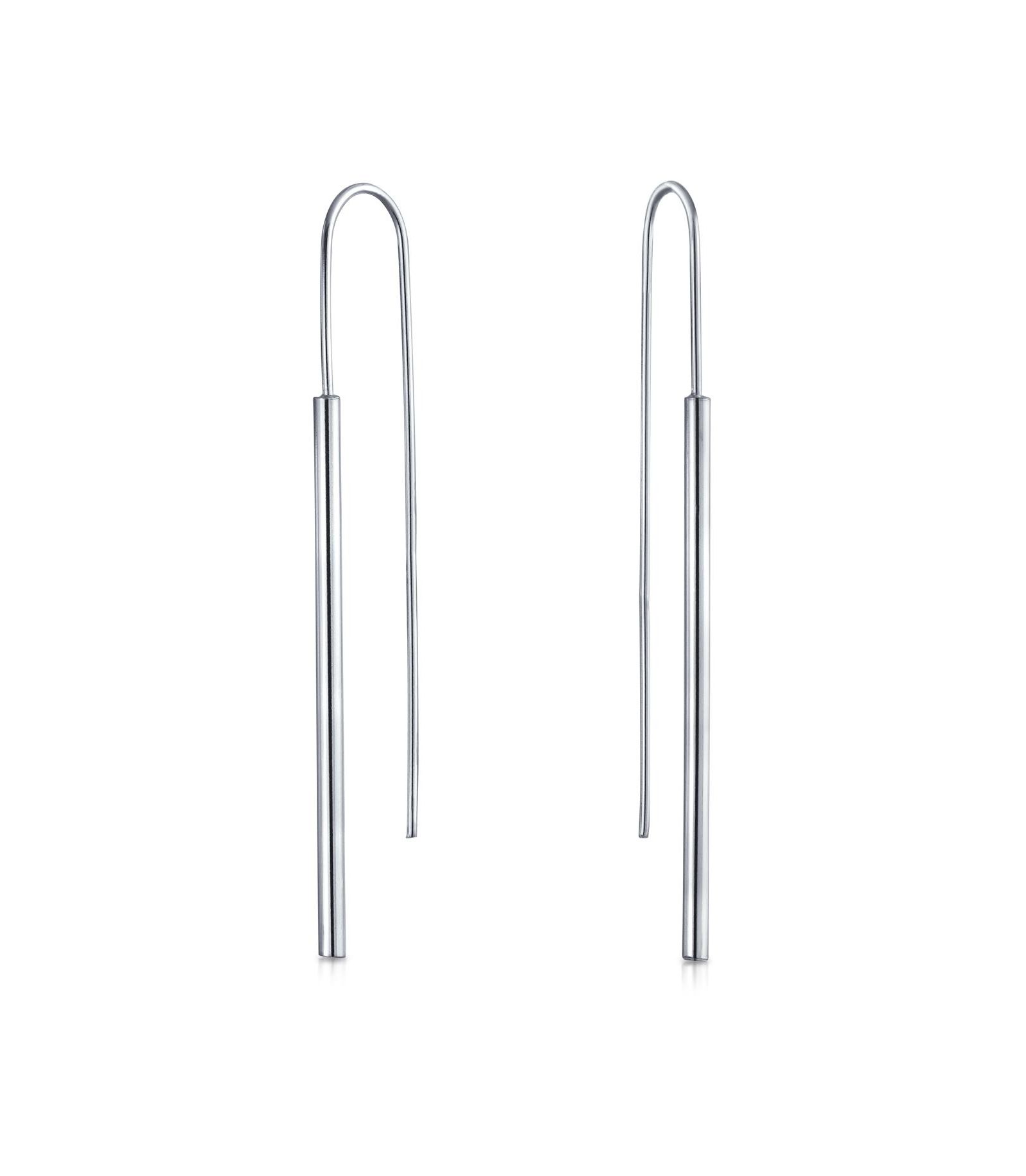 Bling Jewelry Minimalist Geometric Linear Bar Threader Dangle Earrings Sterling Silver