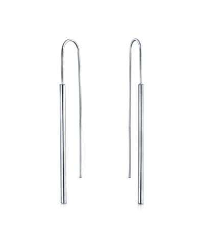 Bling Jewelry Minimalist Geometric Linear Bar Threader Dangle Earrings Sterling Silver