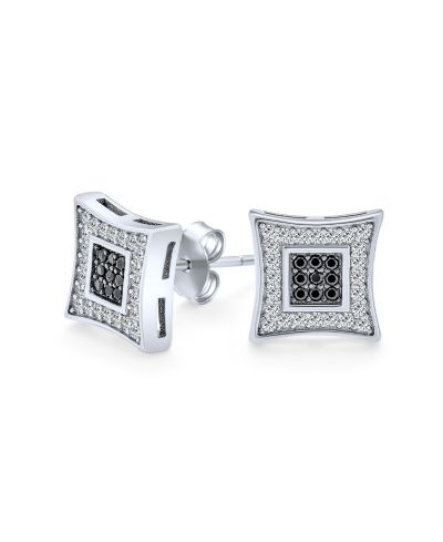 Bling Jewelry Contemporary Men's Black and White CZ Kite Stud Earrings Sterling Silver 10MM