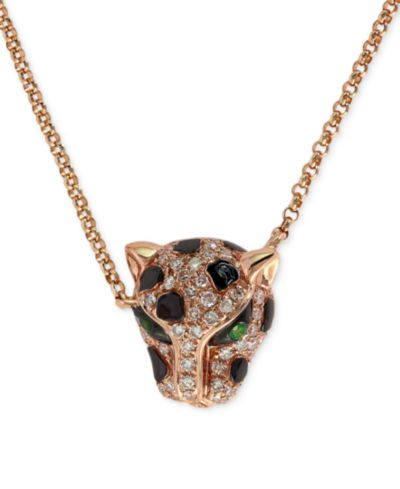 Подвеска-кулон EFFY® Diamond (1/6 ct. t.w.) and Emerald Accent Panther в 14k Rose Gold