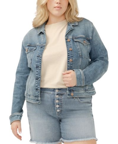 Silver Jeans Co. Plus Size Notched Crop Jean Jacket