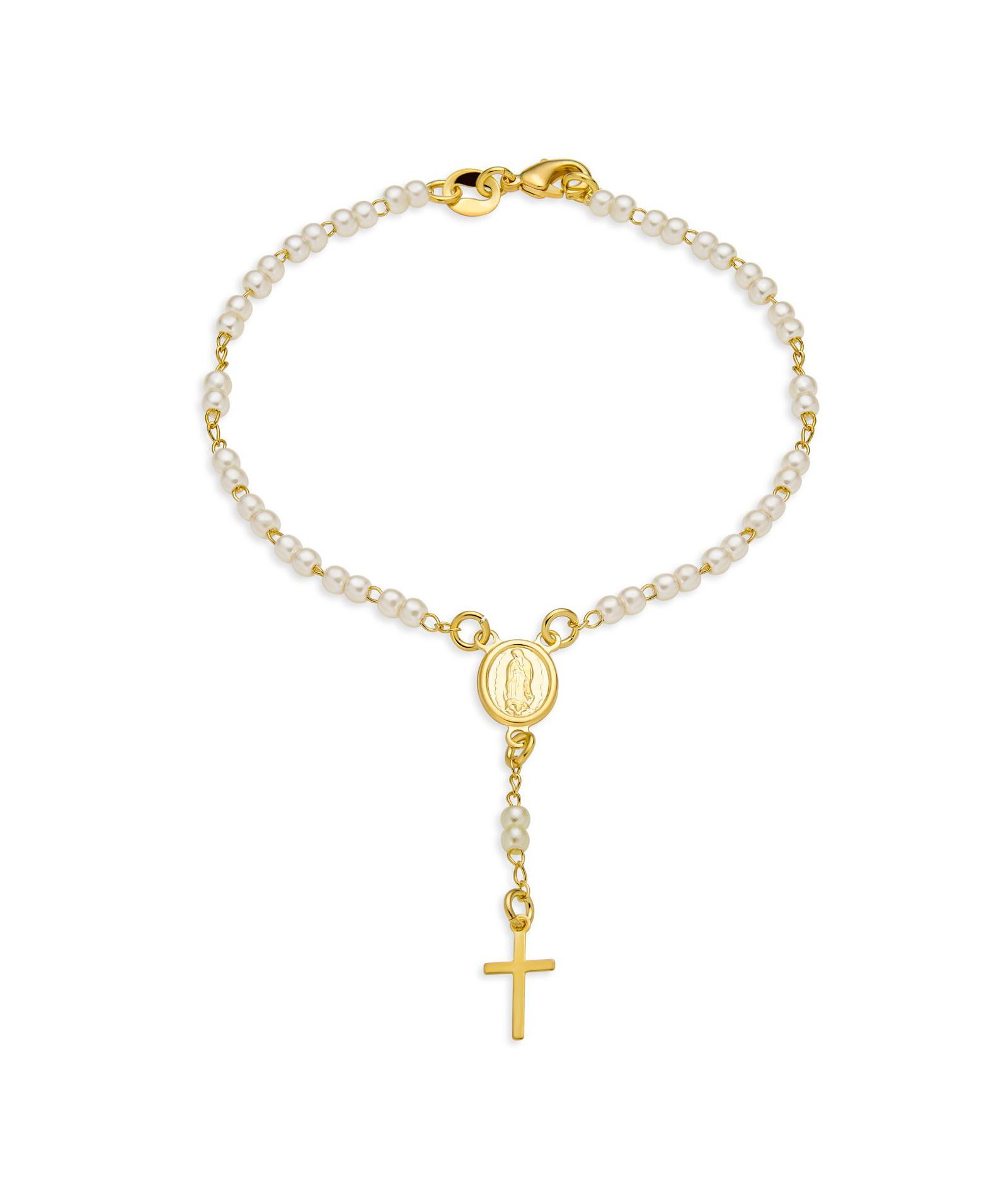 Браслет-анклет Bling Jewelry с жемчугом и крестом из стерлингового серебра