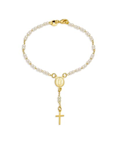 Браслет-анклет Bling Jewelry с жемчугом и крестом из стерлингового серебра