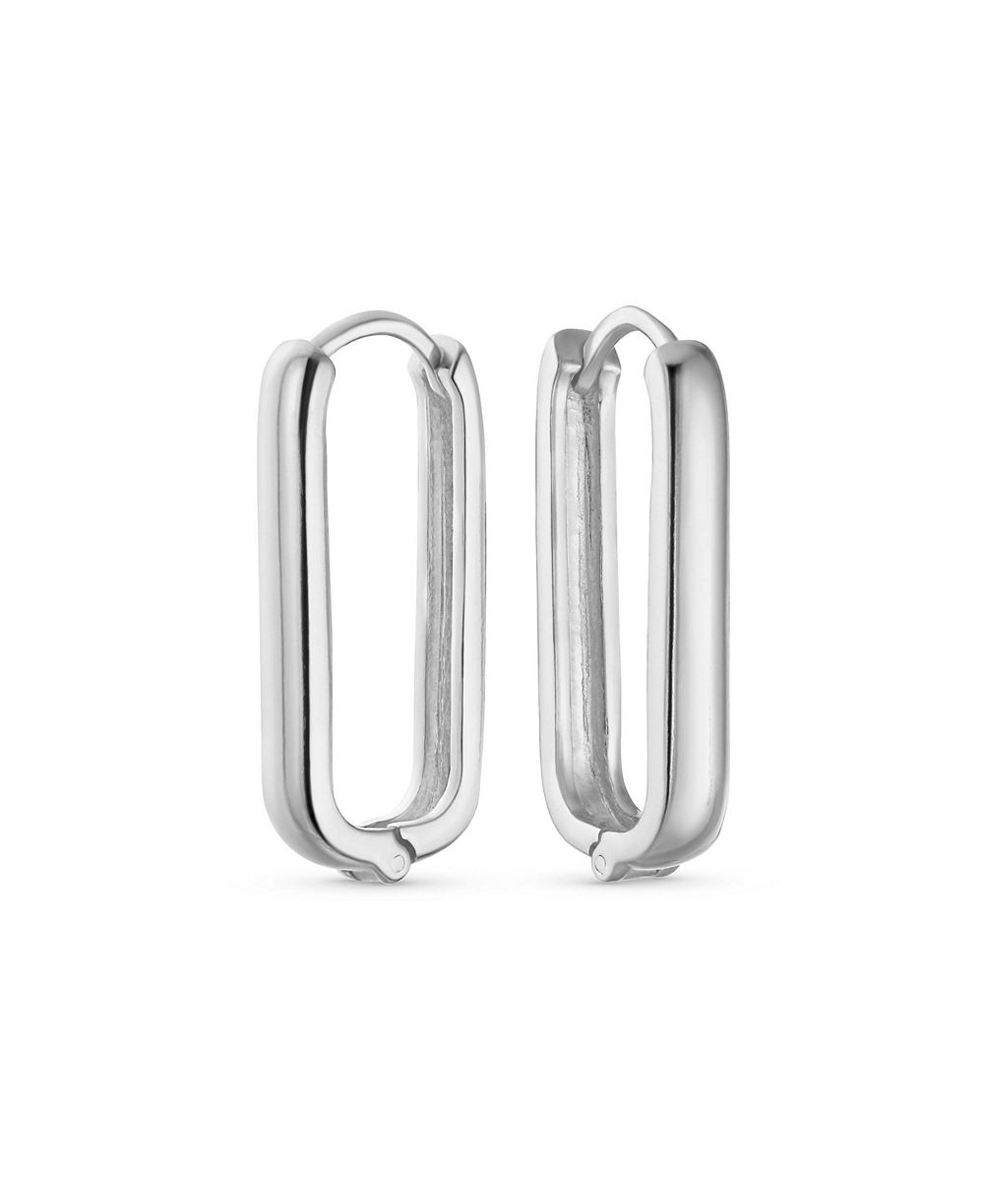 Серьги Bling Jewelry Classic Simple Geometric Vertical U Rectangle Oval Hoop Paperclip.925 Sterling Silver
