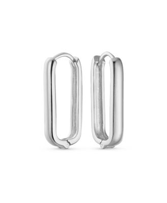 Серьги Bling Jewelry Classic Simple Geometric Vertical U Rectangle Oval Hoop Paperclip.925 Sterling Silver