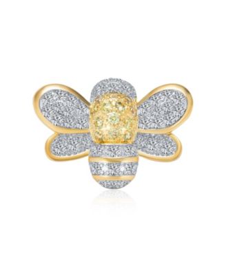 Bling Jewelry Two-Tone Queen Bumble Bee Insect Brooch Pin Yellow White CZ Gold Plated