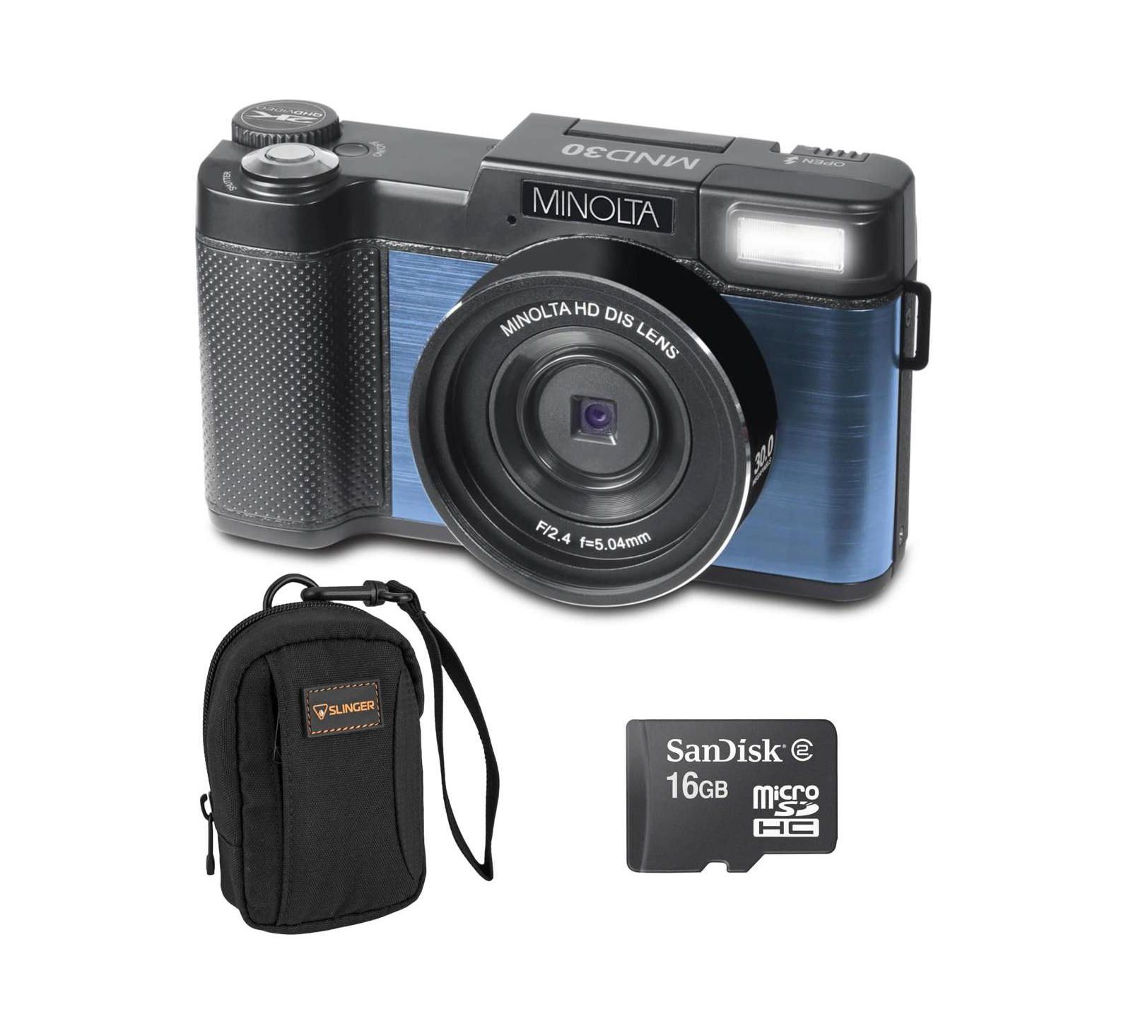 Minolta MND30 30MP 2.7K QHD 3.0" LCD Screen Digital Camera, Blue with Bag
