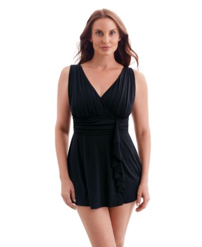 Женское платье-купальник Longitude Solid Navy Ruffle Goddess Long Torso Swim Dress