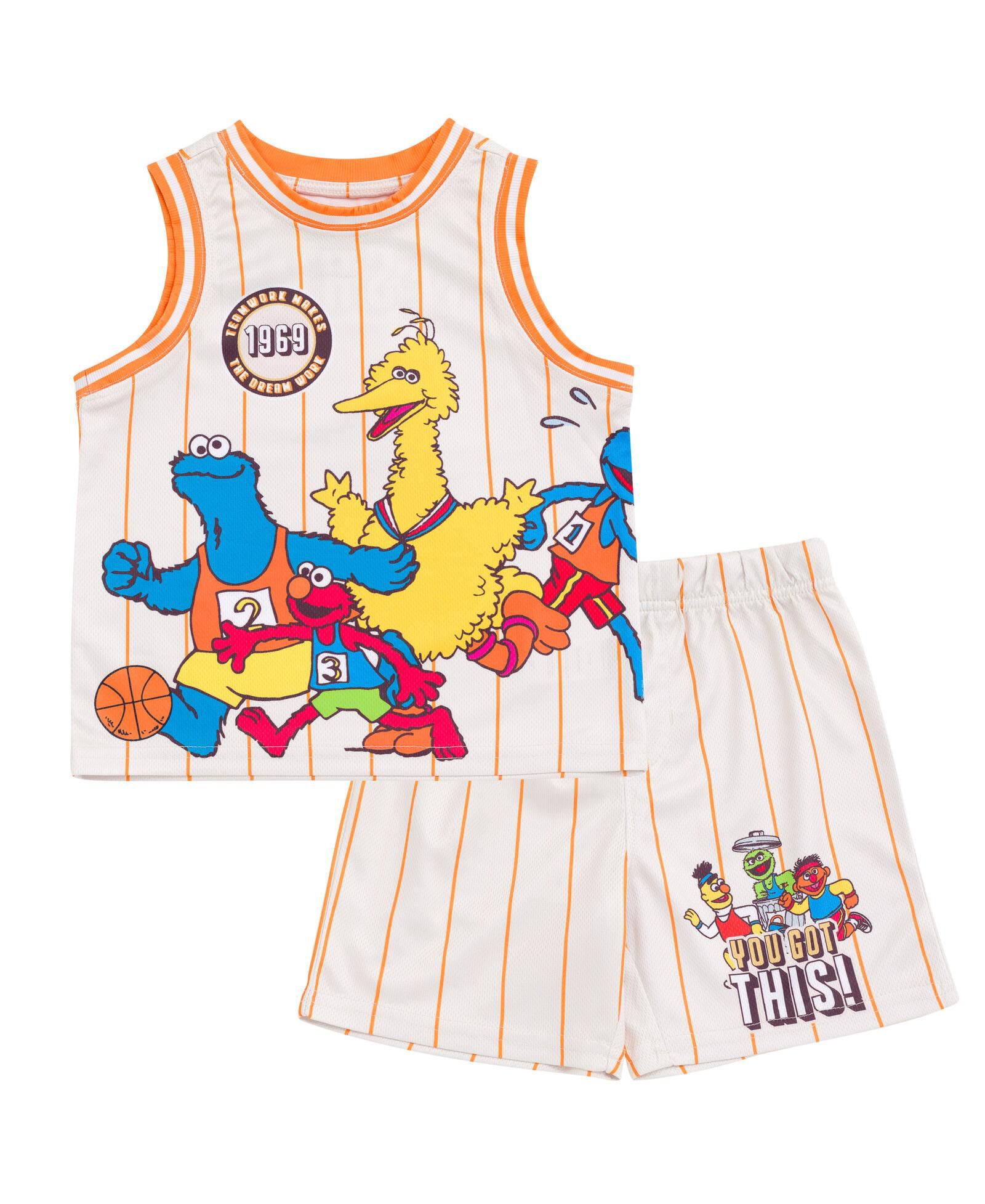 Sesame Street Baby Boys Mesh Jersey Athletic Tank Top and Basketball Shorts Outfit Set
