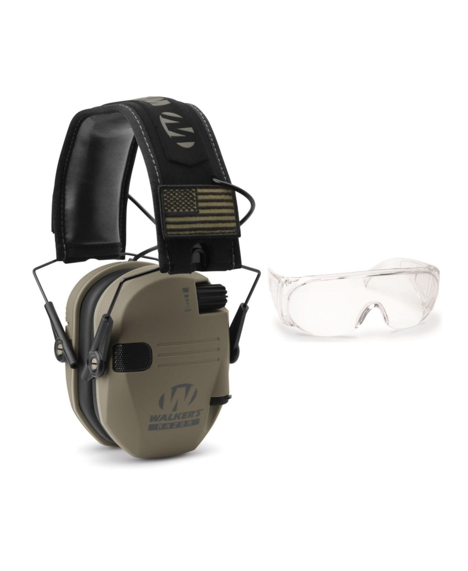Walker's Razor Slim Electronic Muffs (FDE Patriot) with Shooting Glasses