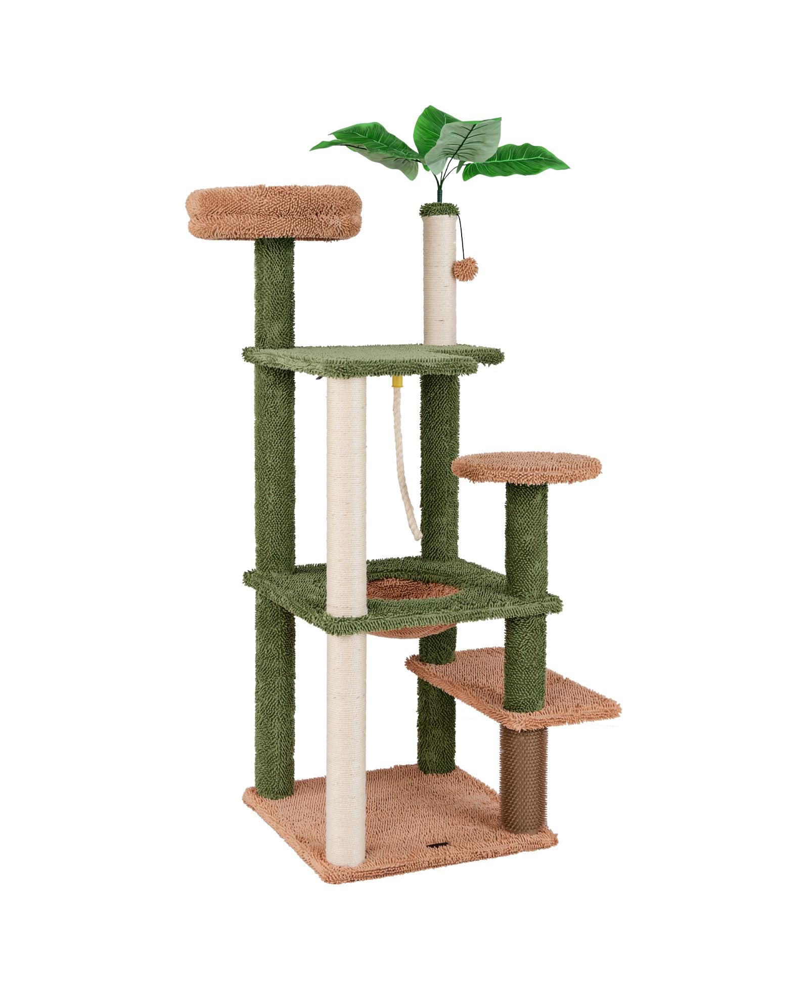 Cat Tree Tower with Multi-Level Platforms, Scratching Posts and Cozy Plush Bed-Green