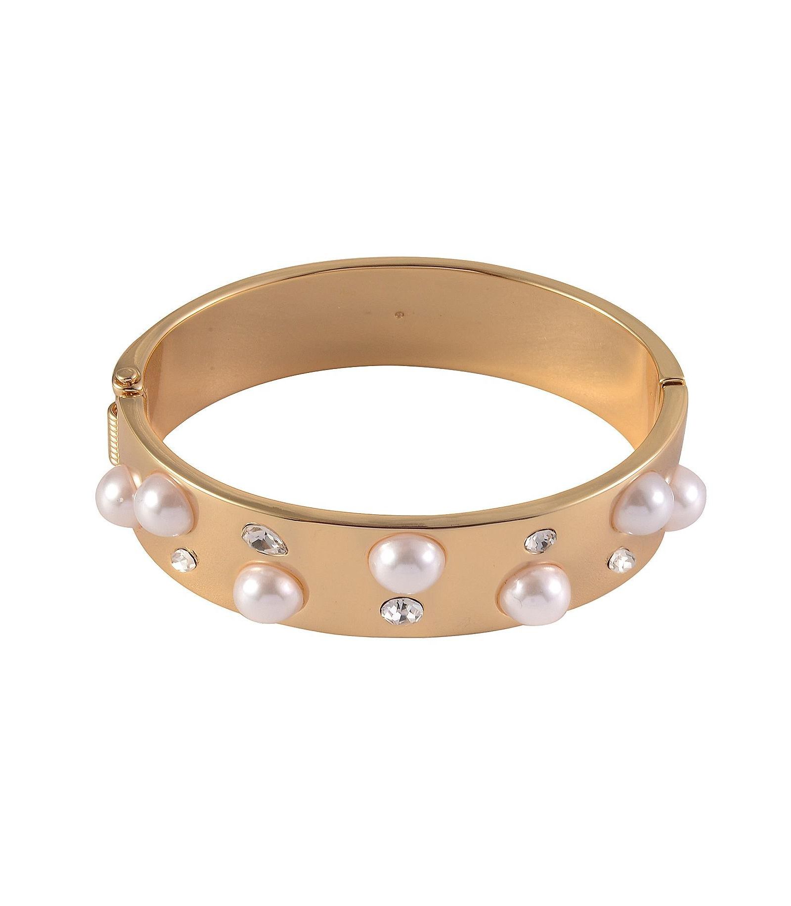 Laundry by Shelli Segal Tone Hinge Bracelet with Crystal Stone and Pearl Accents