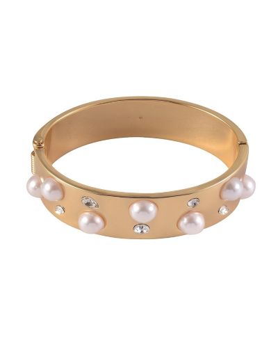 Laundry by Shelli Segal Tone Hinge Bracelet with Crystal Stone and Pearl Accents