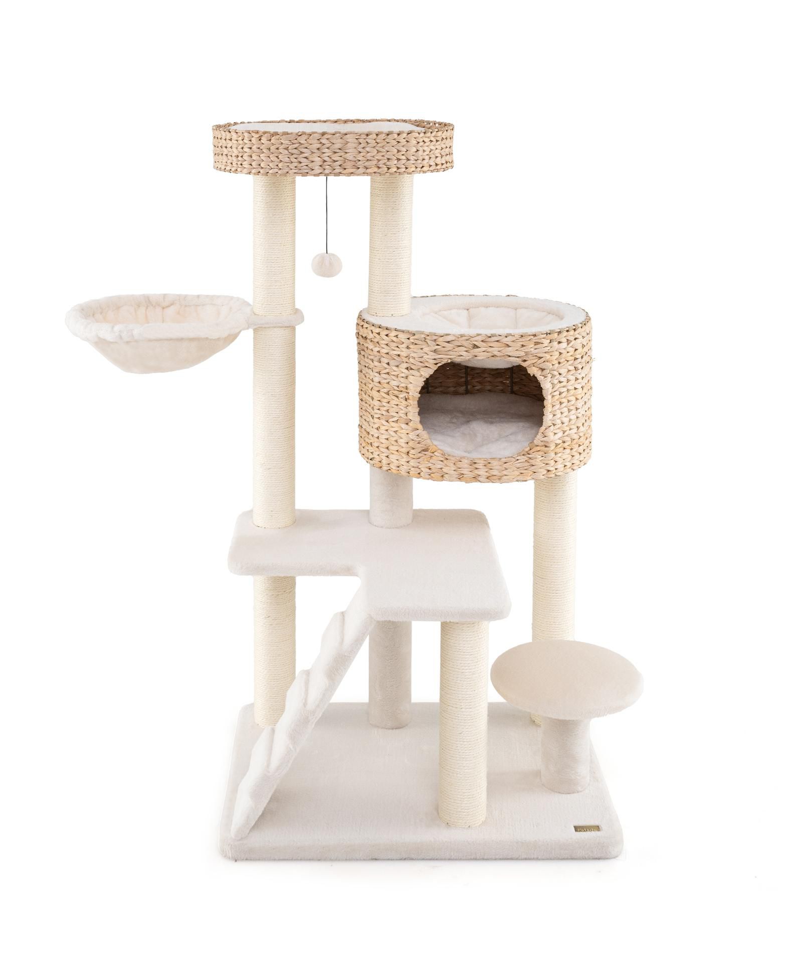 Modern Cat Tree with Cattail Fluff Condo and Top Perch for Indoor Cats
