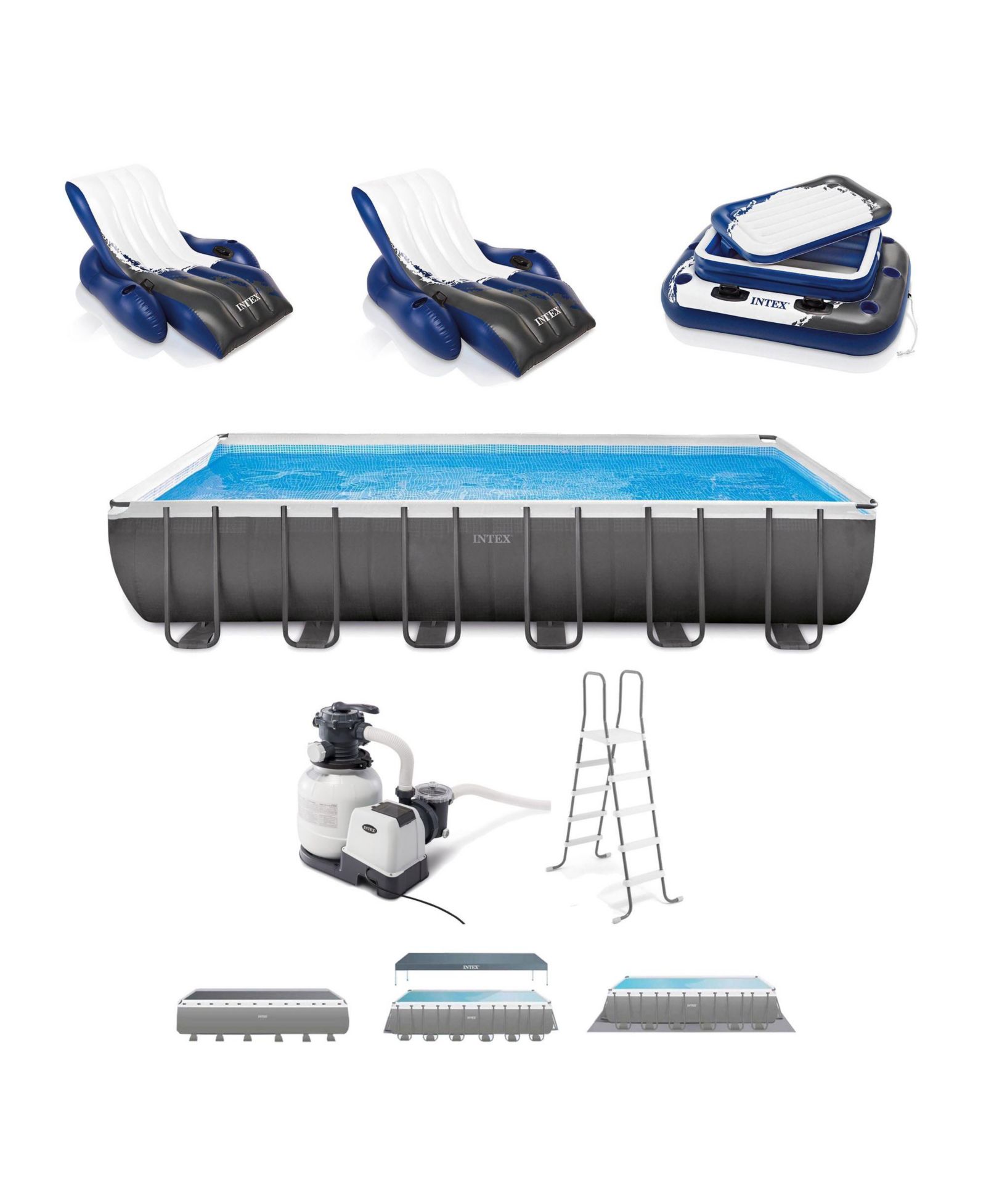 Intex 24 x 12 x 4.3 Foot Ultra XTR Rectangular Pool, 2 Pack of Floats and Cooler