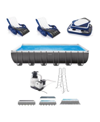 Intex 24 x 12 x 4.3 Foot Ultra XTR Rectangular Pool, 2 Pack of Floats and Cooler