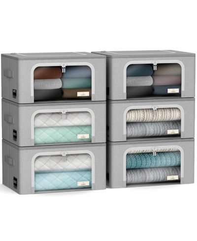 Sorbus 6 Pack Small Foldable Storage Box - Metal Frame, Oxford Fabric, Large Window & Handles - Organization for Bedroom, Linens & Clothes