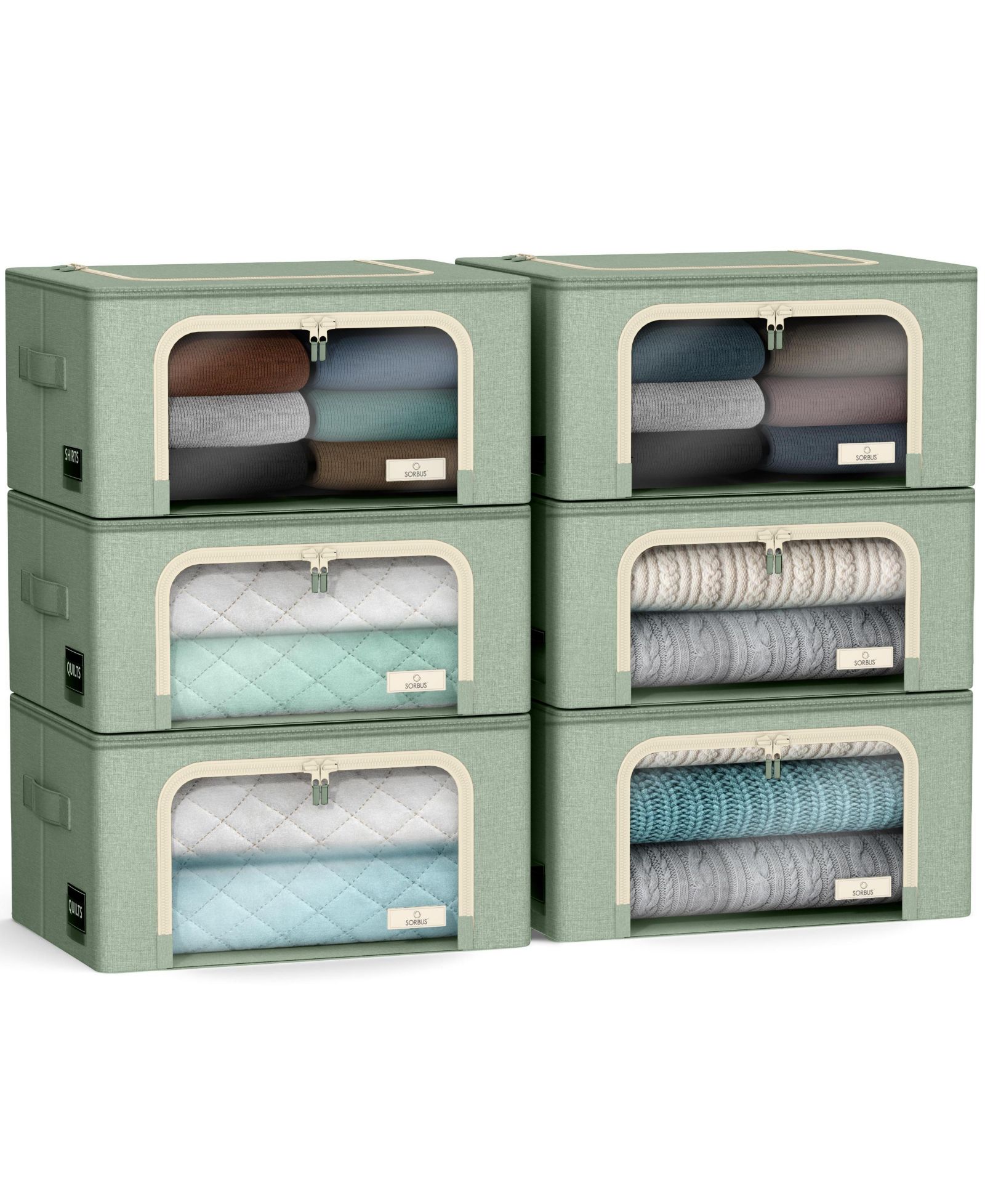 Sorbus 6 Pack Small Foldable Storage Box - Metal Frame, Oxford Fabric, Large Window & Handles - Organization for Bedroom, Linens & Clothes