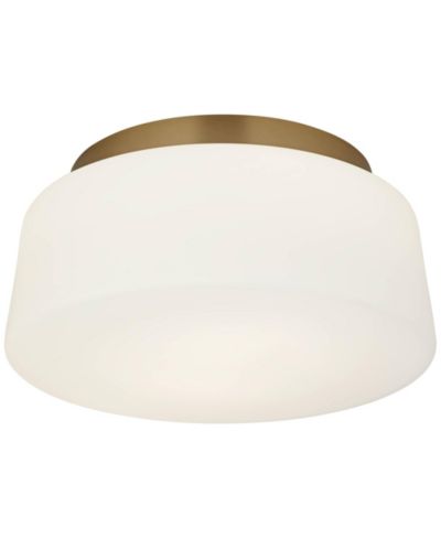 Possini Euro Design Buckley 13" Modern Flush-Mount Ceiling Light Fixture Kitchen Foyer Hallway Drum Warm Brass Finish White Glass