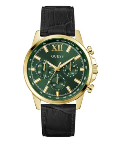 Мужские многофункциональные часы GUESS Black Genuine Leather 44mm
