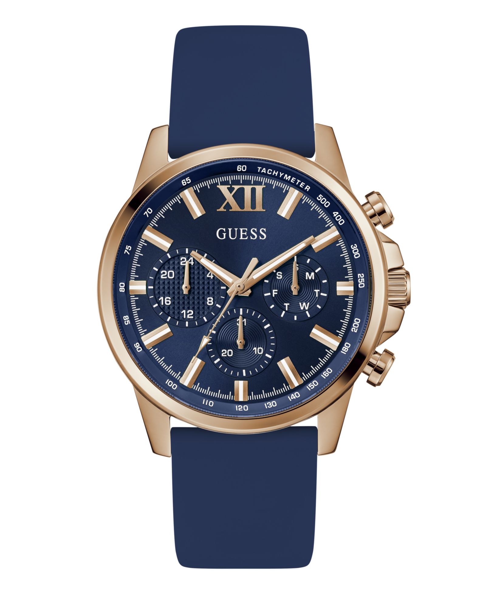 GUESS Men's Multifunction Blue Silicone Watch, 44mm