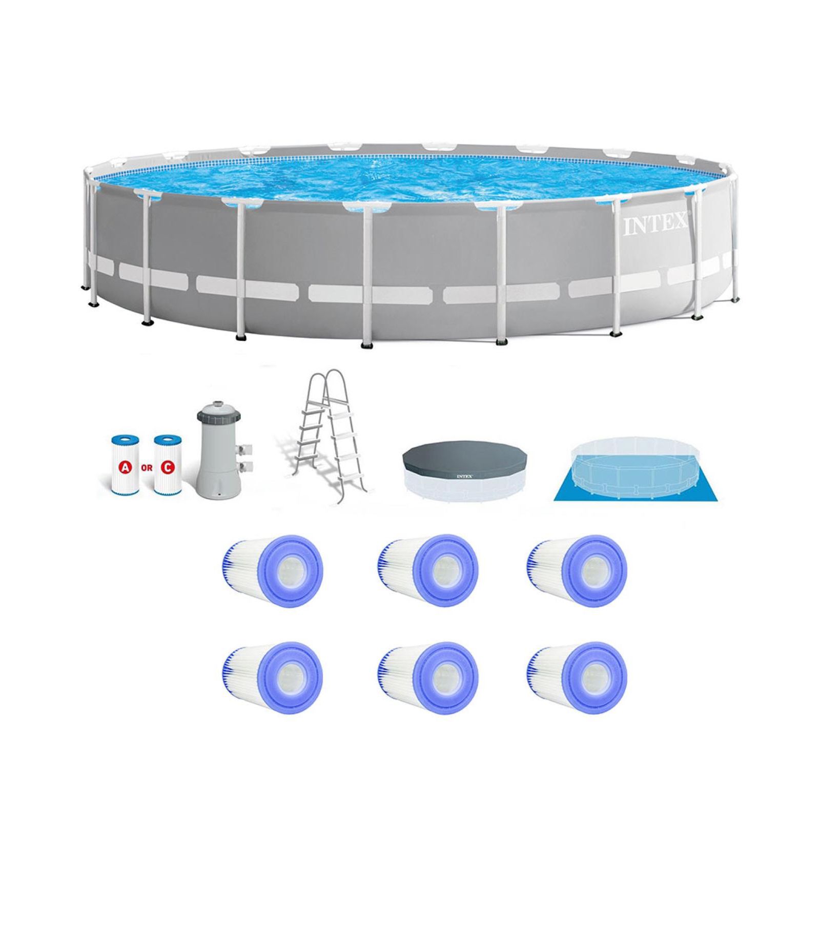 Intex Prism Frame Above Ground 18' x 48" Pool Set w/ 6 Replacement Filters
