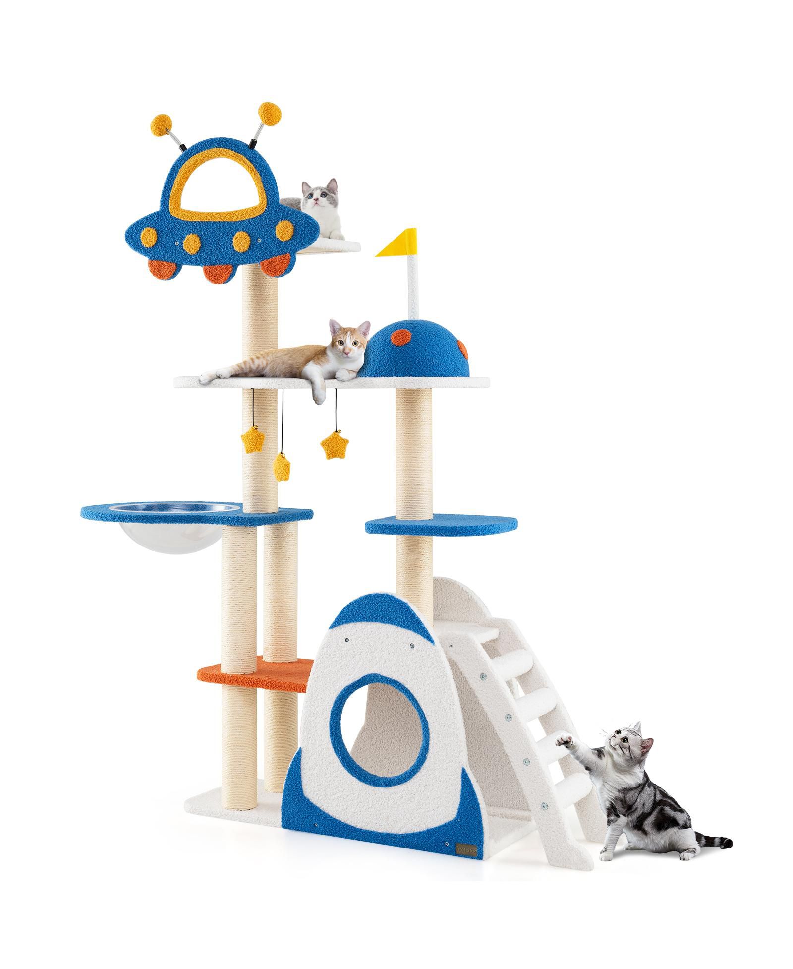 Space-Themed Cat Tree with Multi-Level Tower & Covered Scratching Posts Fun Playhouse for Cats
