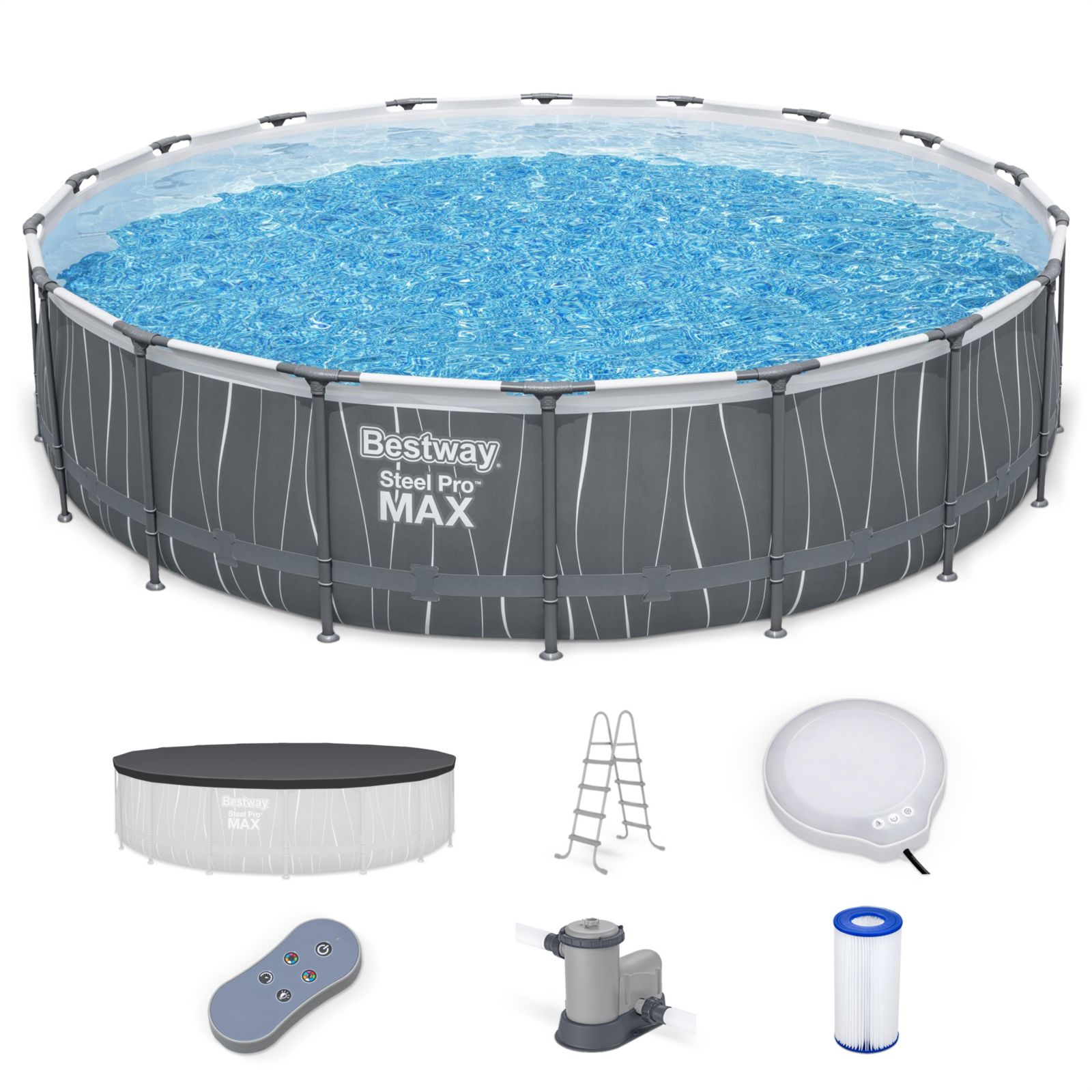 Bestway Steel Pro MAX круглый надувной бассейн, 18' x 48", с LED светом