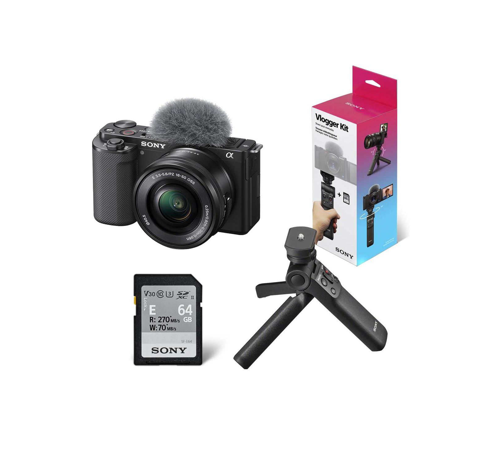 Sony ZV-E10 Mirrorless Camera w/16-50mm Lens, Black w/GP-VPT3 Shooting Grip
