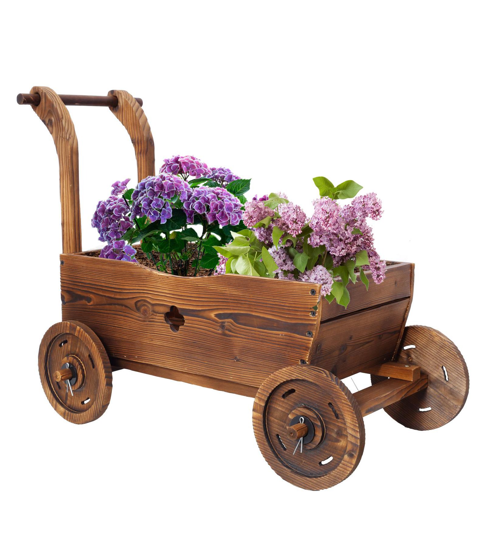 Streamdale Furniture Wooden Wagon Planter with Wheels, Drain Hole & Handle
